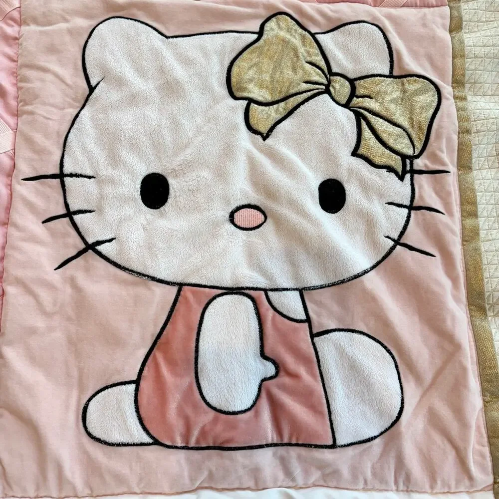 Lambs & Ivy Hello Kitty & Friends Crib Quilt Blanket Pastel Pink Gold 36